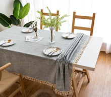 Load image into Gallery viewer, Tassel Embroidered Cotton Linen Tablecloth Cloth Rectangular Table Cloth
