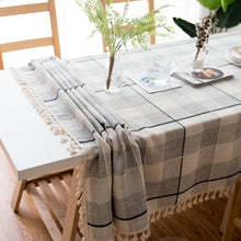 Load image into Gallery viewer, HG-023-Plaid Tablecloth Black Gray Cotton Linen Dining Table Tablecloth
