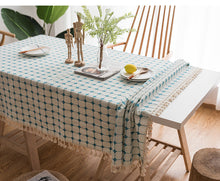Load image into Gallery viewer, Embroidered Plaid Tassel Tablecloth Cotton Linen Linen for Rectangular Dining Table
