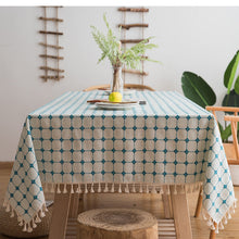 Load image into Gallery viewer, Embroidered Plaid Tassel Tablecloth Cotton Linen Linen for Rectangular Dining Table
