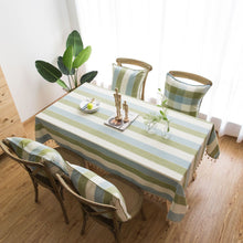 Load image into Gallery viewer, Striped Tassel Tablecloth Blue Fabric Rectangular Table Cloth
