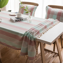 Load image into Gallery viewer, Striped Tassel Tablecloth Blue Fabric Rectangular Table Cloth
