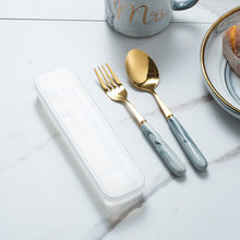 Load image into Gallery viewer, Marbling Tableware Set Stainless Steel Titanium Fork Spoon and Chopsticks Portable Tableware
