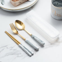 Load image into Gallery viewer, Marbling Tableware Set Stainless Steel Titanium Fork Spoon and Chopsticks Portable Tableware

