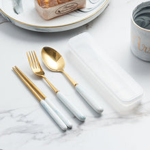 Load image into Gallery viewer, Marbling Tableware Set Stainless Steel Titanium Fork Spoon and Chopsticks Portable Tableware
