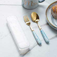 Load image into Gallery viewer, Marbling Tableware Set Stainless Steel Titanium Fork Spoon and Chopsticks Portable Tableware
