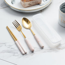Load image into Gallery viewer, Marbling Tableware Set Stainless Steel Titanium Fork Spoon and Chopsticks Portable Tableware
