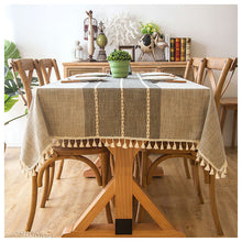 Load image into Gallery viewer, Jacquard Imitation Cotton and Linen Embroidery Tassel Tablecloth Lace Geometry Rectangle Table Cloth
