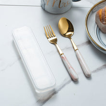Load image into Gallery viewer, Marbling Tableware Set Stainless Steel Titanium Fork Spoon and Chopsticks Portable Tableware
