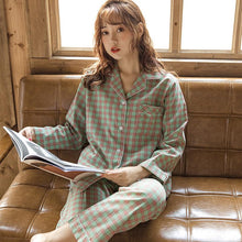 Load image into Gallery viewer, Winter New Full Cotton Pajamas Women Long Sleeve V Lead  Lattice Sleepwear
