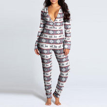 Load image into Gallery viewer, Women's One Piece Print Sleepwear Christmas Pajamas Jumpsuit Rompers Long Sleeve Nightwear
