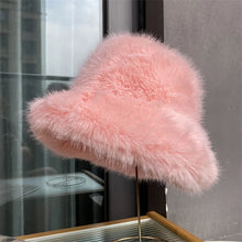 Load image into Gallery viewer, Faux Fur Bucket Hat Hot Warm pink Imitation Fur Fishermen Hats Winter hat women Personality Fishermen Hats for women Plush hat
