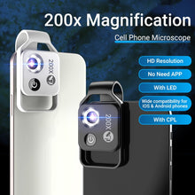 Load image into Gallery viewer, APEXEL HD 200X Microscope Lens with CPL Mobile LED Guide Light Lamp Micro Pocket Macro Lenses for iPhone Samsung  all Smartphone
