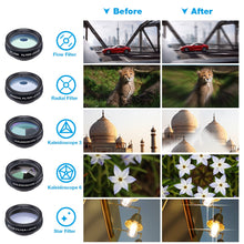 Load image into Gallery viewer, APEXEL Phone lens kit universal 10 in 1 Fisheye Wide Angle macro Lens CPL Filter Kaleidoscope+2X telescope Lens for smartphone
