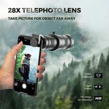 Load image into Gallery viewer, APEXEL Pro HD 28X metal telescope lens Phone Camera lense monocular with mini selfie tripod for iPhone 78 Xiaomi all Smartphone
