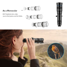 Load image into Gallery viewer, APEXEL Pro HD 28X metal telescope lens Phone Camera lense monocular with mini selfie tripod for iPhone 78 Xiaomi all Smartphone
