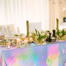 Load image into Gallery viewer, Aluminum Foil Tablecloth Shiny Rainbow Black Rectangle Tablecloth Dining Table Cover For Wedding Party Banquet Decoration W1n9
