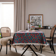 Load image into Gallery viewer, American Tablecloth Jacquard Oil Painting Table Cover Thick Bue Flowers Rectangular Wedding Dining Table Cover Tea Table Cloth
