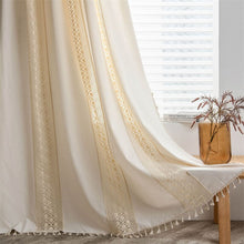 Load image into Gallery viewer, American crochet lattice patchwork curtain printing sunshade perforated free living room bedroom kitchen hook window curtain
