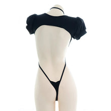 Load image into Gallery viewer, AniLV Anime Student Puff Sleeve Black One-piece Swimsuit Costume Cross Straps Bodysuit Swimwear Uniform Pool Party Cosplay
