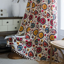 Load image into Gallery viewer, Sunflower Print Curtain with Tassles Bohemian Cotton Linen Semi-shading Bedroom Living Room Bay Window Curtains Decor cortina
