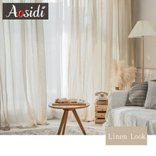 Load image into Gallery viewer, Beige linen tulle curtains for living room Modern flax sheer curtains for bedroom Solid voile curtain for children window drapes
