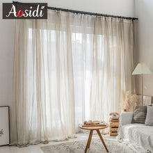 Load image into Gallery viewer, Beige linen tulle curtains for living room Modern flax sheer curtains for bedroom Solid voile curtain for children window drapes
