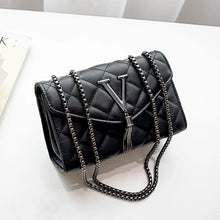 Load image into Gallery viewer, Black Luxury Handbags And Purse Women PU Leather Messenger Shoulder Bag Plaid Female Crossbody Bag Tassel Quilted
