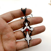 Load image into Gallery viewer, Black Pointed Cross Vampire Necklace, Gothic Jewelry, Statement Necklace, Dagger Cross Pendant, Gothic Gift, Goth Necklace
