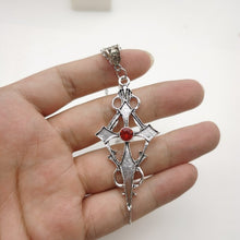 Load image into Gallery viewer, Black Pointed Cross Vampire Necklace, Gothic Jewelry, Statement Necklace, Dagger Cross Pendant, Gothic Gift, Goth Necklace
