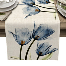 Load image into Gallery viewer, Blue Tulip Table Runner for Dining Table Kitchen Decor Anti-stain Dining Table Tablecloth Rectangular Dining Table Runner
