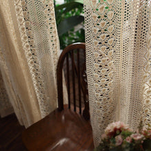 Load image into Gallery viewer, Boho Chic Beige Crochet Knitting Curtains for Bedroom Cotton Linen Hollowed Retro Farmhouse Patio Window Drapes
