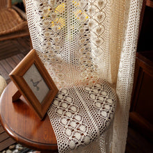 Load image into Gallery viewer, Boho Chic Beige Crochet Knitting Curtains for Bedroom Cotton Linen Hollowed Retro Farmhouse Patio Window Drapes
