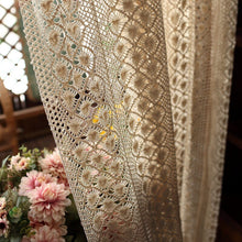 Load image into Gallery viewer, Boho Chic Beige Crochet Knitting Curtains for Bedroom Cotton Linen Hollowed Retro Farmhouse Patio Window Drapes
