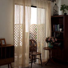 Load image into Gallery viewer, Boho Chic Beige Crochet Knitting Curtains for Bedroom Cotton Linen Hollowed Retro Farmhouse Patio Window Drapes
