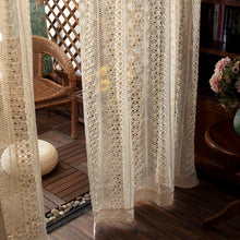 Load image into Gallery viewer, Boho Chic Beige Crochet Knitting Curtains for Bedroom Cotton Linen Hollowed Retro Farmhouse Patio Window Drapes
