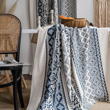 Load image into Gallery viewer, Boho Blue Curtains Set Window Japanese Home Decor Cotton Linen Curtain for Living Room Bedroom Kitchen Semi-transmiss Drape
