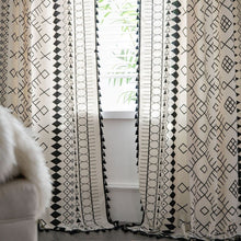 Load image into Gallery viewer, Boho Cotton Linen Curtain American Tassel Finished Black and White Printed Curtins for Living Room Bedroom Kitchen Home Textile
