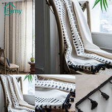 Load image into Gallery viewer, Boho Curtain Geometric Striped Curtains Bedroom Living Room Panel with Tassels Linen Curtains Finished Drape Home Decor
