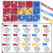 Load image into Gallery viewer, Box Insulated Male Female Spade Terminal Cable Connector Electrical Wire Crimp Butt Ring Fork Spade Lug Rolled Assorted Kit
