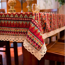 Load image into Gallery viewer, CFen A's Bohemian Quality  Dining Tablecloth Color Soft Cotton Stripe Multi Sizes Lacy Home Kitchen Banquet Table Cover 1 piece
