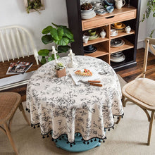 Load image into Gallery viewer, Cotton Linen Table Cloth Round Tablecloth with Tassel Dust-Proof Floral Circular Table Cover for Kitchen Dinning Tabletop Decor
