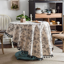 Load image into Gallery viewer, Cotton Linen Table Cloth Round Tablecloth with Tassel Dust-Proof Floral Circular Table Cover for Kitchen Dinning Tabletop Decor
