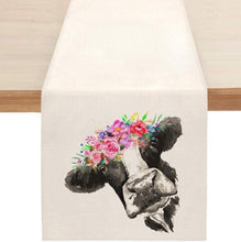 Load image into Gallery viewer, Cute Natural Jute Burlap Easter bunny flower eggs cow printed Table Runner table flag cloth cover tablecloth party home decor
