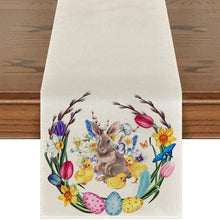 Load image into Gallery viewer, Cute Natural Jute Burlap Easter bunny flower eggs cow printed Table Runner table flag cloth cover tablecloth party home decor
