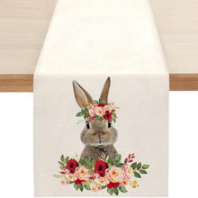 Load image into Gallery viewer, Cute Natural Jute Burlap Easter bunny flower eggs cow printed Table Runner table flag cloth cover tablecloth party home decor
