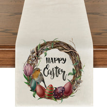 Load image into Gallery viewer, Cute Natural Jute Burlap Easter bunny flower eggs cow printed Table Runner table flag cloth cover tablecloth party home decor
