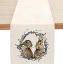 Load image into Gallery viewer, Cute Natural Jute Burlap Easter bunny flower eggs cow printed Table Runner table flag cloth cover tablecloth party home decor
