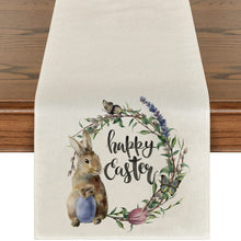 Load image into Gallery viewer, Cute Natural Jute Burlap Easter bunny flower eggs cow printed Table Runner table flag cloth cover tablecloth party home decor

