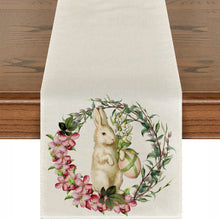 Load image into Gallery viewer, Cute Natural Jute Burlap Easter bunny flower eggs cow printed Table Runner table flag cloth cover tablecloth party home decor

